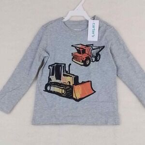 Carter's‎ Long Sleeve Cotton Tee Size 24mo in Gray w/ Construction Trucks